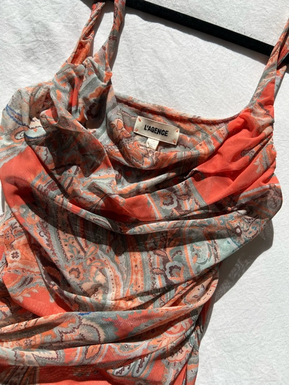 L'AGENCE Rasha Paisley Ruched Mesh Tank - Picture 4 of 9